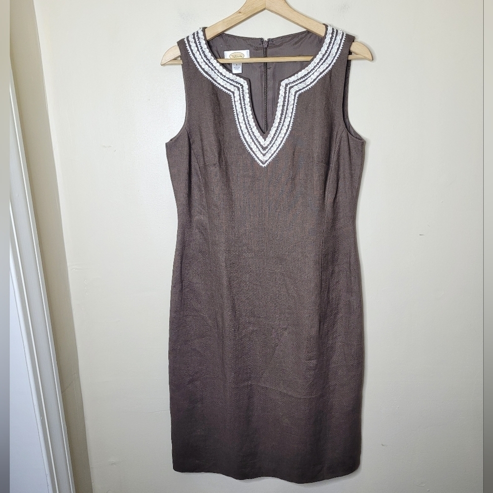 Talbots Linen Embroidered Sheath Dress - Picture 3 of 10